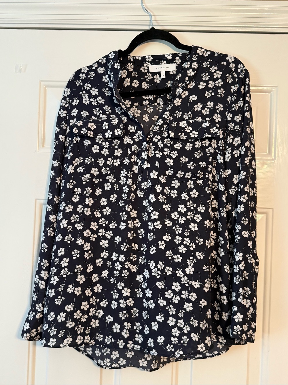 Navy Floral Split-Neck Blouse